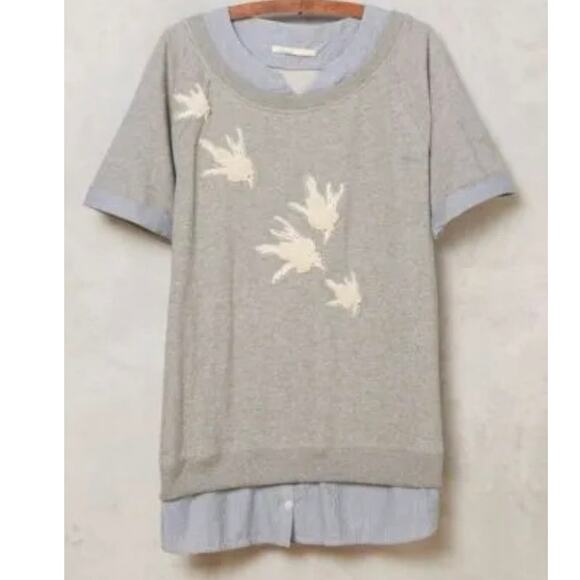 Anthropologie Floreat Top Women's Flutter Layered Shirt Beaded Embellished Small - Picture 1 of 9